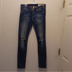 rag & bone Distressed Dark Blue Skinny Jeans